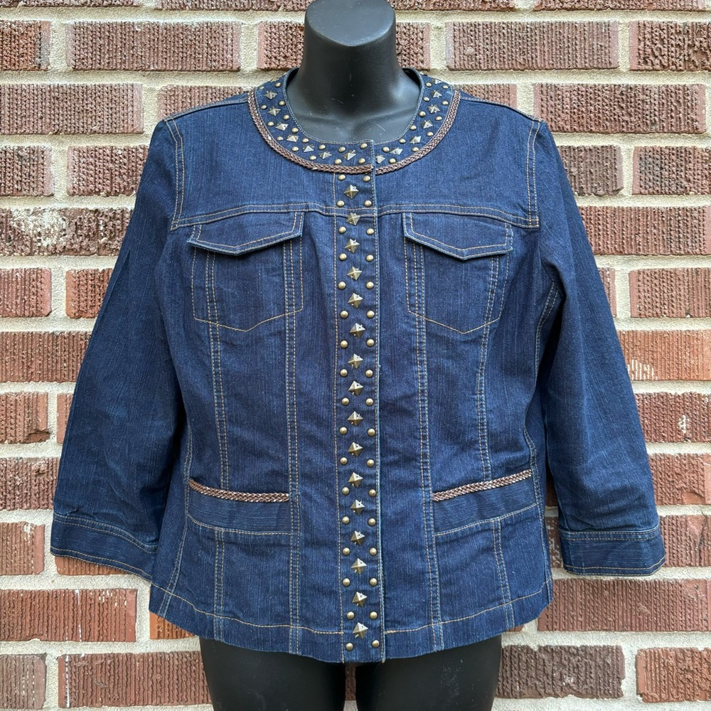 Ruby Rd. Studded Denim Jacket With Pockets Womens… - image 1